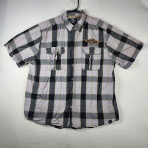 Harley-Davidson Mens 2XL Plaid Button Front Shirt Short Sleeve Cotton Logo
